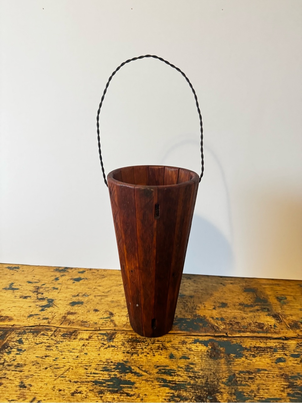 Rustic Brown Wooden Hanging Bucket